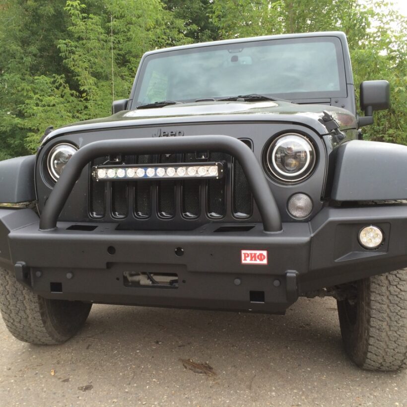 Бампер РИФ силовой передний Jeep Wrangler JK 2007-2018 с доп. фарами и центральной защитной дугой - Силовые бамперы - JEEP - Jeep Wrangler