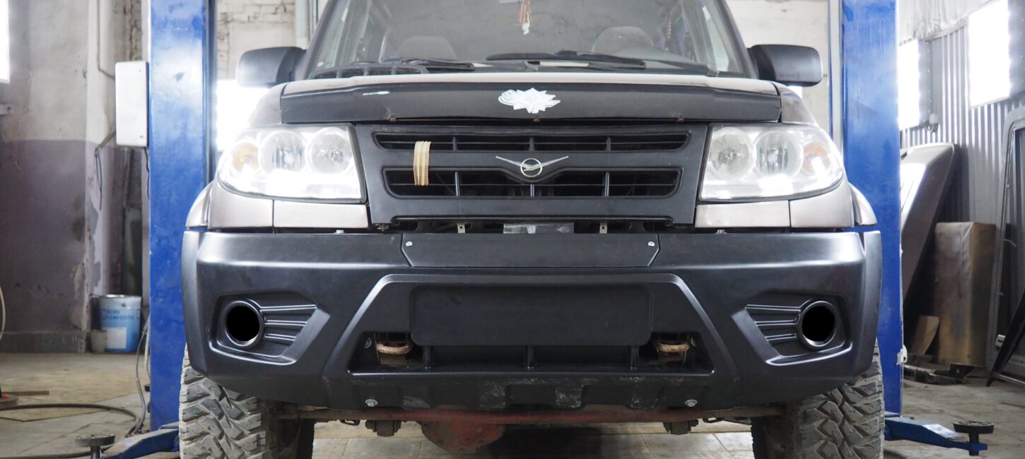 Бампер АВС-Дизайн передний UAZ Патриот/Пикап/Карго 2005- (композит 4 мм, под штатную оптику) - Силовые бамперы