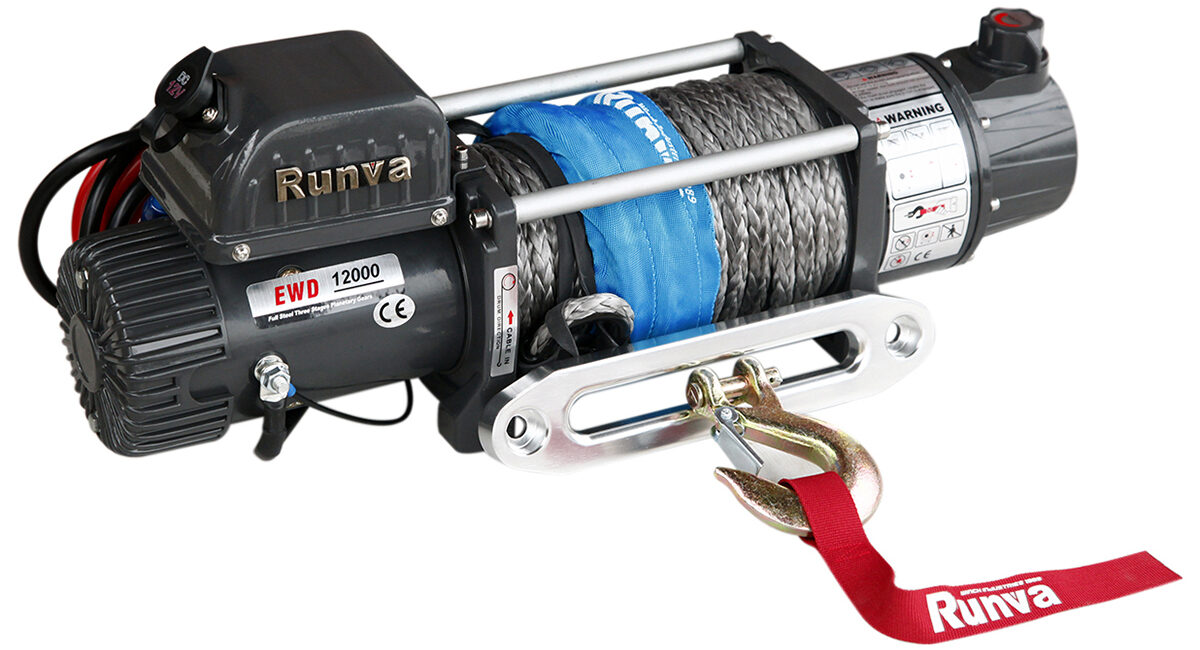 Лебёдка электрическая двухскоростная 12V Runva 12000 lbs 5443 кг (синтетический трос) - Лебедки