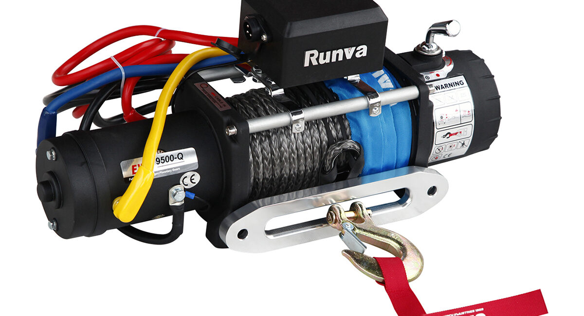 Лебёдка электрическая высокоскоростная 12V Runva 9500 lbs 4350 кг (синтетический трос) EWX9500S-Q-SR - Лебедки