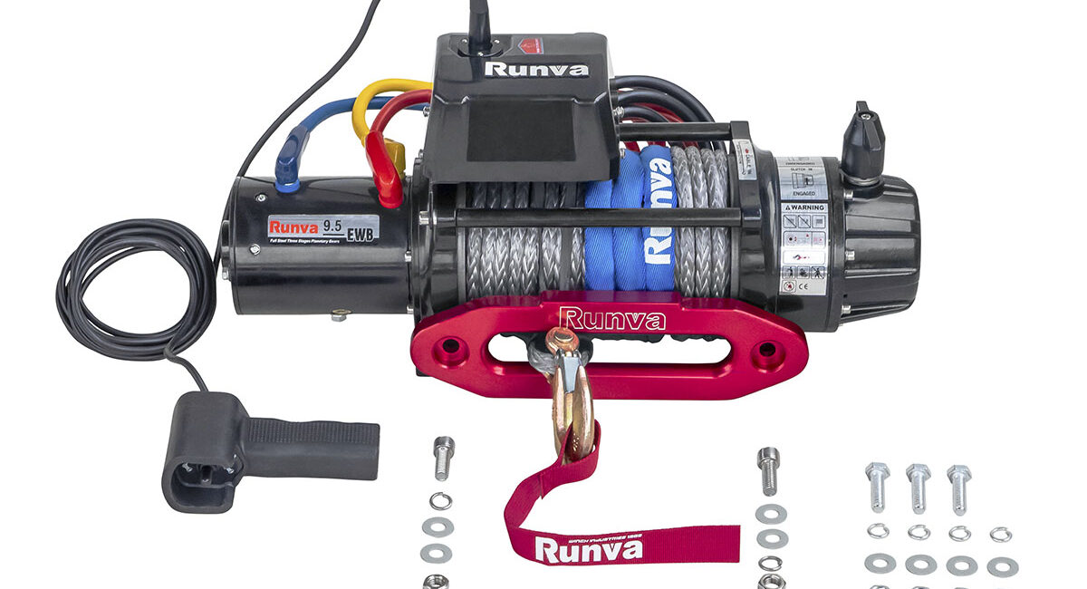 Лебёдка электрическая 24V Runva 9500 lbs 4350 кг влагозащищенная, синтетический трос - Лебедки