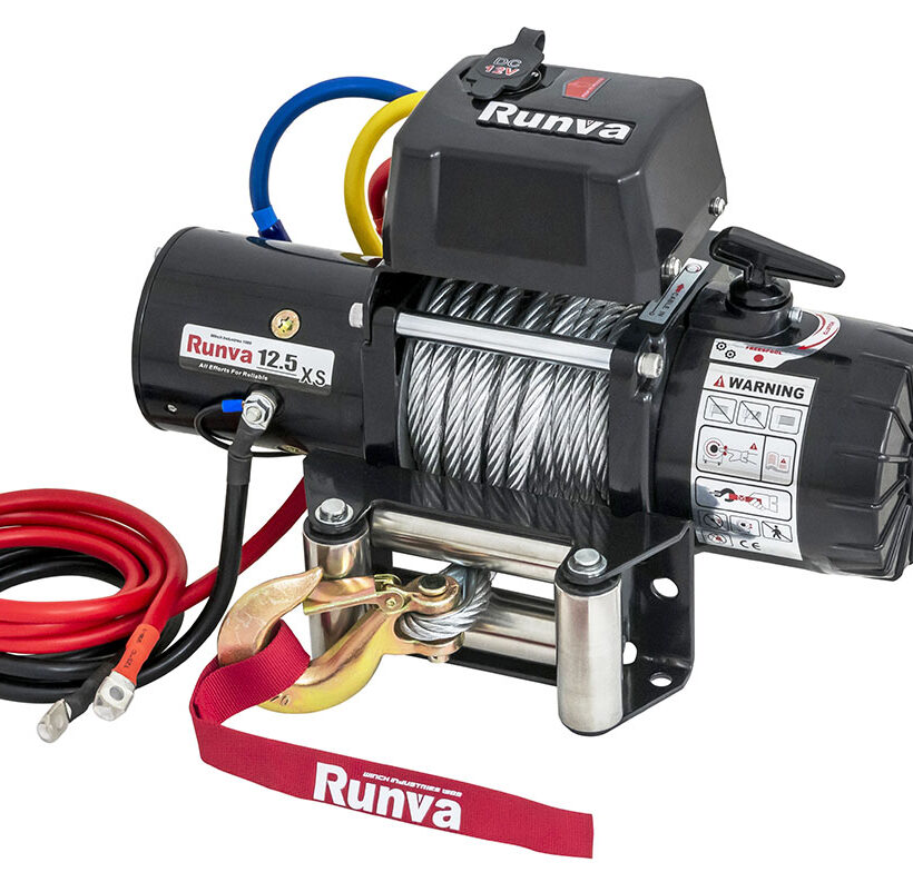 Лебёдка электрическая 12V Runva 12500 lbs 5670 кг короткий барабан, стальной трос - Лебедки