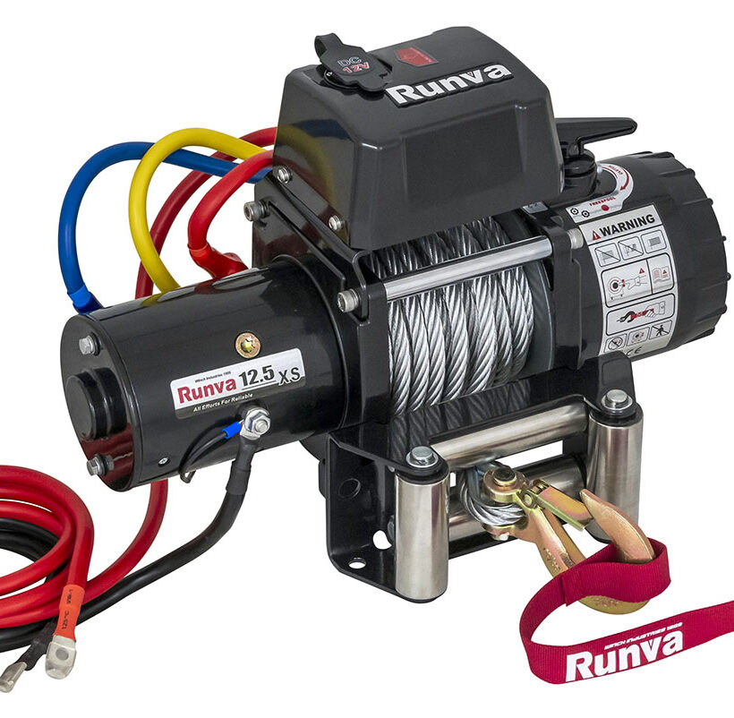 Лебёдка электрическая 12V Runva 12500 lbs 5670 кг короткий барабан, стальной трос - Лебедки