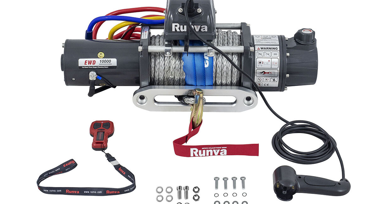 Лебёдка электрическая двухскоростная 12V Runva 10000 lbs 4500 кг (синтетический трос) - Лебедки