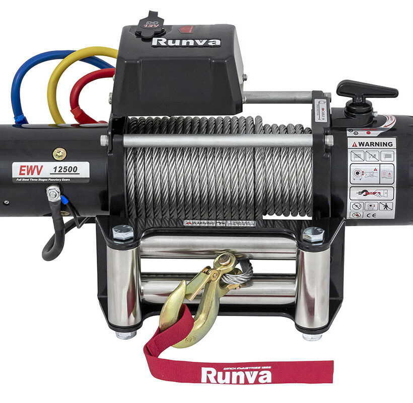 Лебёдка электрическая 12V Runva 12500 lbs 5670 кг (стальной трос) - Лебедки