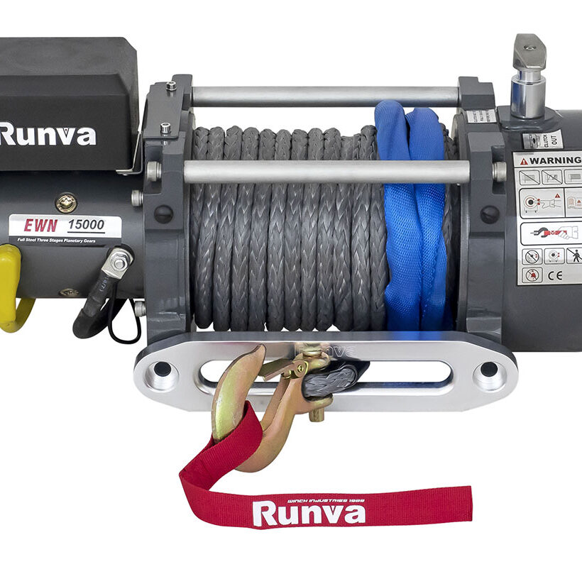 Лебёдка электрическая (индустр.) 12V Runva 15000 lbs 6800 кг синтетический трос - Лебедки