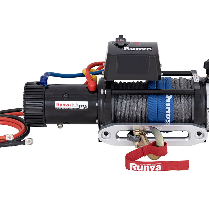 Лебёдка электрическая высокоскоростная 12V Runva 9500 lbs 4350 кг, влагозащищенная, синтетический трос - Лебедки