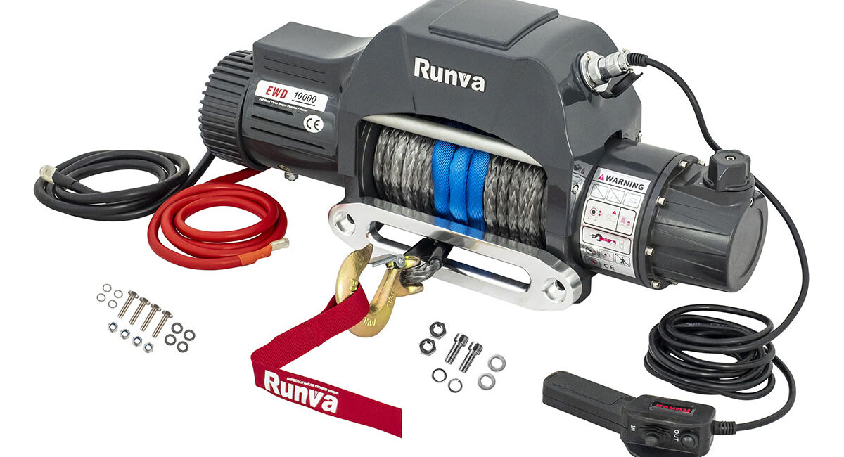Лебёдка электрическая двухскоростная 12V Runva 10000 lbs 4500 кг (синтетический трос) - Лебедки