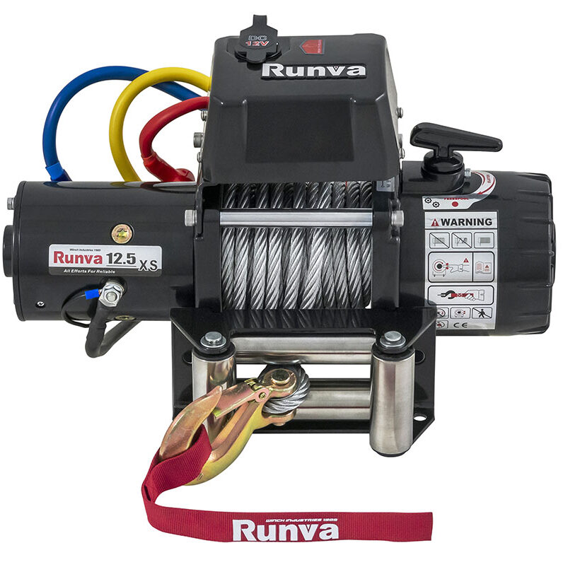 Лебёдка электрическая 12V Runva 12500 lbs 5670 кг короткий барабан, стальной трос - Лебедки