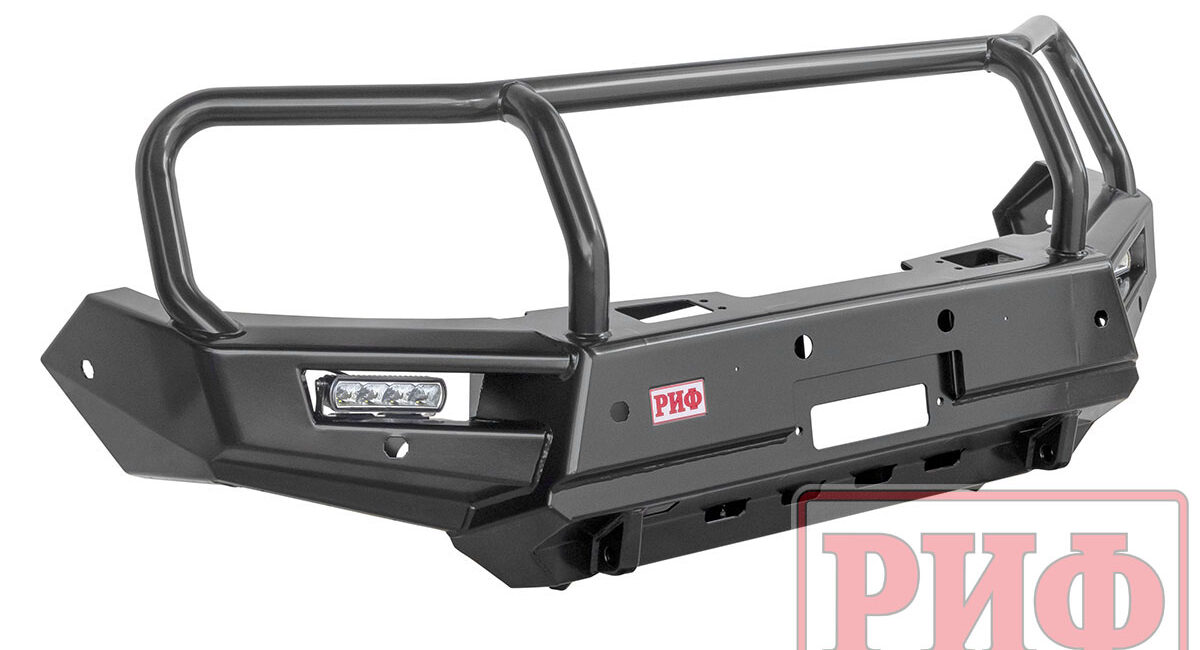 Бампер РИФ силовой передний Mitsubishi Pajero Sport 2015-2020 с доп. фарами (арт. B0205), защитной дугой, защитой бачка омывателя, под парктроник - Силовые бамперы - MITSUBISHI - Mitsubishi Pajero Sport