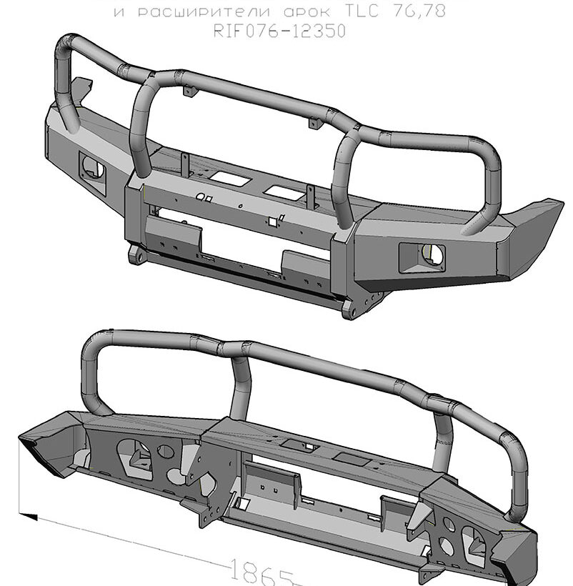 Бампер РИФ силовой передний Toyota Land Cruiser 76/78/79 2007+ c доп. фарами и защитной дугой, под штатную лебедку и расширители арок - Силовые бамперы - TOYOTA - Toyota Land Cruiser