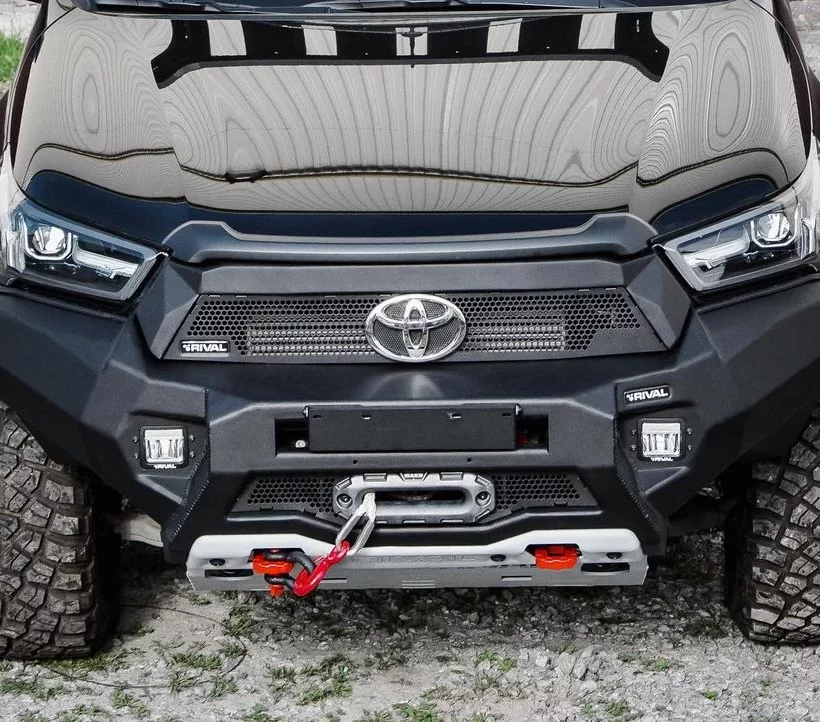 БАМПЕР СИЛОВОЙ АЛЮМИНИЕВЫЙ RIVAL ПЕРЕДНИЙ (ЧЕРНЫЙ, БЕЗ ПТФ) ДЛЯ TOYOTA HILUX REVO (2021+) - Силовые бамперы - TOYOTA - Toyota Hilux