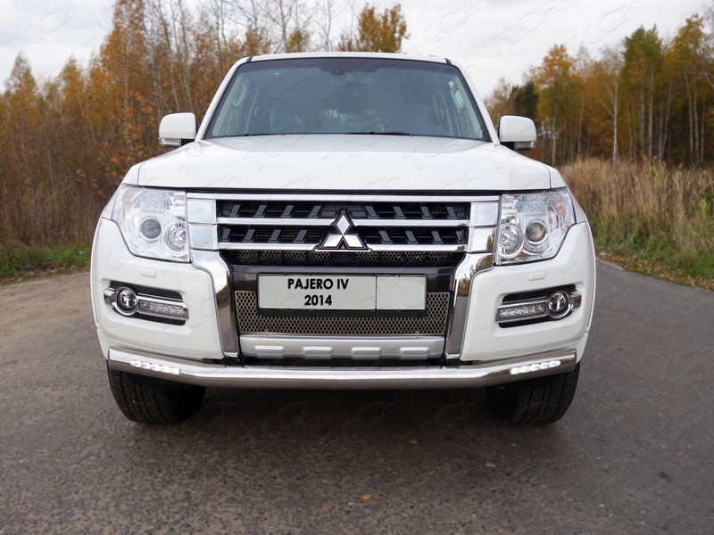 Защита передняя нижняя (с ходовыми огнями) 76,1 мм для MITSUBISHI Pajero IV 2014- - Экстерьер - MITSUBISHI - Mitsubishi Pajero