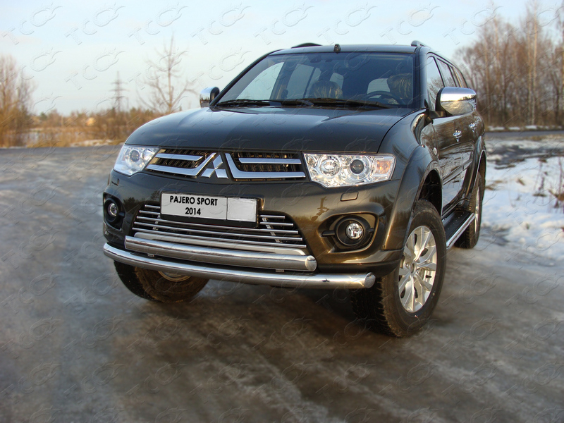 Защита передняя нижняя (двойная) 76,1/75 мм для MITSUBISHI Pajero Sport 2013-2015 - Экстерьер - MITSUBISHI - Mitsubishi Pajero Sport