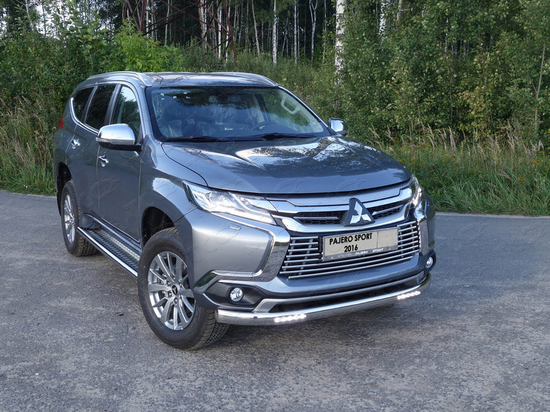 Защита передняя нижняя (овальная с ДХО) 75х42 мм для MITSUBISHI Pajero Sport 2016-2020 - Экстерьер - MITSUBISHI - Mitsubishi Pajero Sport