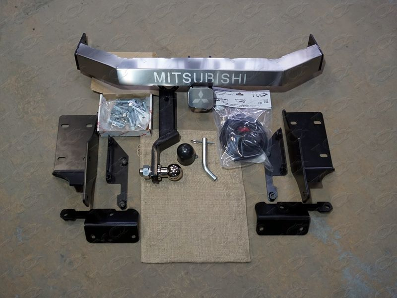 Тюнинг для MITSUBISHI L200 2019- \ Фаркоп (надпись Mitsubishi, усиленный, шар E нерж.) для автомобиля без заднего бампера - Фаркопы - MITSUBISHI - Mitsubishi L200