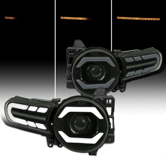 FJ Cruiser Оптика линзованная, LED ДХО с динамичным поворотником, черно дымчатая, комплект - Доп. свет - TOYOTA - Toyota FJ Cruiser